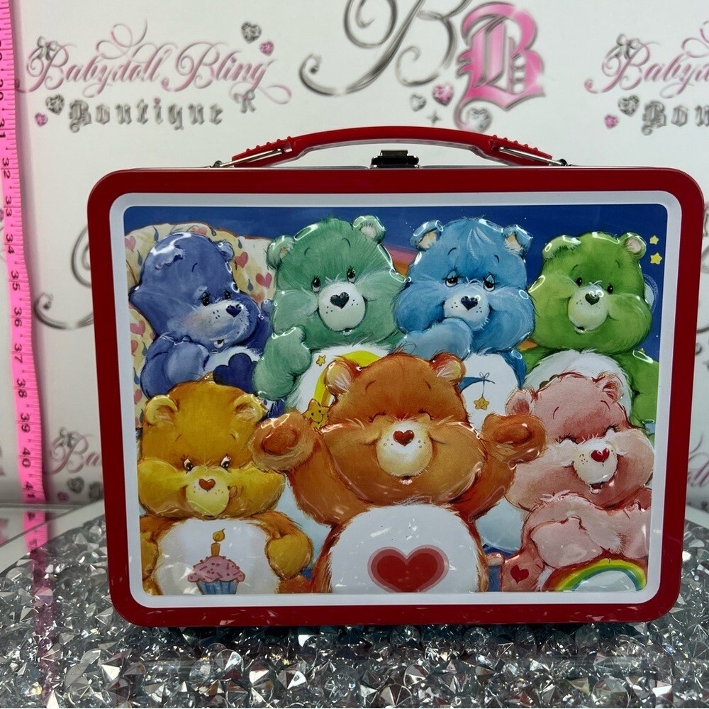 Care bear Tin Lunchbox with Colorful Bear Designs - Red, Teal, and Yellow